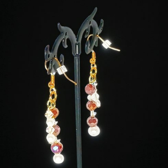 Gold Linear Dangle Drop Earrings Purple Glam Luxe Bling Old Hollywood Iced Out - Picture 10 of 10